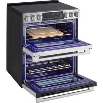 LG 30 Inch Slide-In Electric Smart Range with 7.3 cu. ft Total Capacity, Double Oven 4 Induction Elements, 1 Radiant Element, ProBake Convection®, Air Fry, , SmoothTouch™ Controls, Induction Cooktop w/ Flex Zone, and Energy Star Qualified️: Printproof Stainless Steel — thumbnail 4
