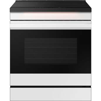 Samsung 6.3 Cubic Foot Induction Slide In Range Convection Self Clean Air Fry Bespoke: White Glass