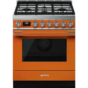 Smeg Portofino 30" Pro-Style Orange Natural Gas Sealed Burner Range - Convection