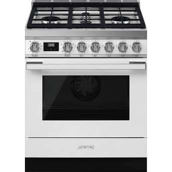 Smeg Portofino 30" Pro-Style White Natural Gas Sealed Burner Range - Convection