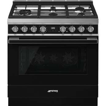 Smeg Portofino Pro-Style 36" Black Slide-In Natural Gas Sealed Burner Range - Convection