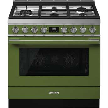 Smeg Portofino Pro-Style 36" Olive Green Slide-In Natural Gas Sealed Burner Range - Convection