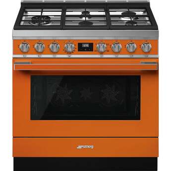 Smeg Portofino Pro-Style 36" Orange Slide-In Natural Gas Sealed Burner Range - Convection