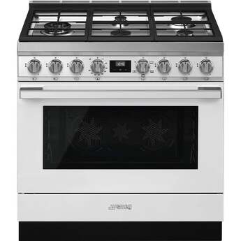 Smeg Portofino Pro-Style 36" White Slide-In Natural Gas Sealed Burner Range - Convection