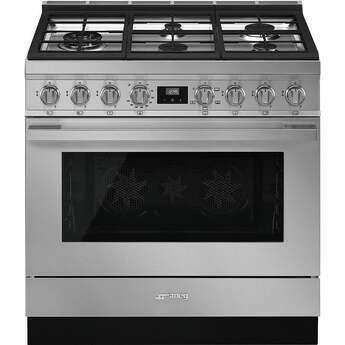 Smeg Portofino Pro-Style 36" Stainless Steel Slide-In Natural Gas Sealed Burner Range - Convection