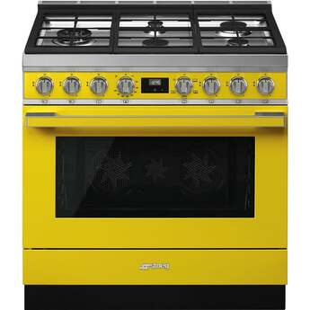 Smeg Portofino Pro-Style 36" Yellow Slide-In Natural Gas Sealed Burner Range - Convection