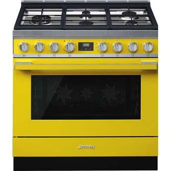 Smeg Portofino Pro Style 36" Yellow Dual Fuel (Gas) Slide-In Sealed Burner Range - Convection