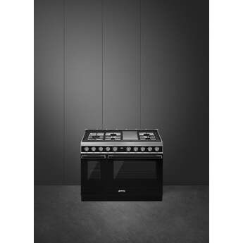 Smeg Portofino Pro-Style 48" Black Slide-In Dual Fuel (Natural Gas) Sealed Burner Double Oven Range with Griddle - Convection — thumbnail 2