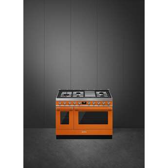 Smeg Portofino Pro-Style 48" Orange Slide-In Dual Fuel (Natural Gas) Sealed Burner Double Oven Range with Griddle - Convection — thumbnail 2