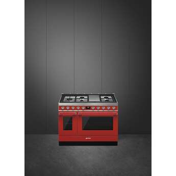 Smeg Portofino Pro-Style 48" Red Slide-In Dual Fuel (Natural Gas) Sealed Burner Double Oven Range with Griddle - Convection — thumbnail 4