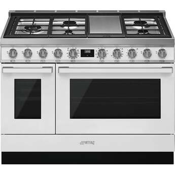 Smeg Portofino 48" Pro-Style White Natural Gas Sealed Burner Double Oven Range - Convection