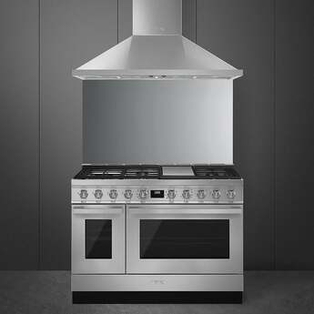 Smeg Portofino Pro-Style 48" Stainless Steel Slide-In Dual Fuel (Natural Gas) Sealed Burner Double Oven Range with Griddle - Convection — thumbnail 2