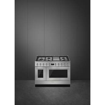 Smeg Portofino Pro-Style 48" Stainless Steel Slide-In Dual Fuel (Natural Gas) Sealed Burner Double Oven Range with Griddle - Convection — thumbnail 5