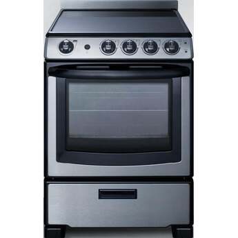 Summit White Pearl 24" Stainless Steel Front Control with Storage Drawer Slide-In Smoothtop Electric Range - ADA Compliant