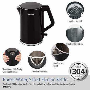 COMFEE 1.5L Dual-Wall Electric Kettle with Stainless Steel Inner White