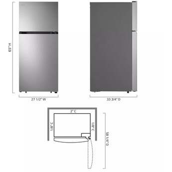 LG 28 Inch Freestanding Top Freezer Refrigerator with 18 cu. ft. Capacity, 2 Glass Shelves, Gallon Door Bins, Multi-Air Flow System, Garage Ready, Ice Maker Ready, and ENERGY STAR®: Printproof™ Stainless Steel — thumbnail 3