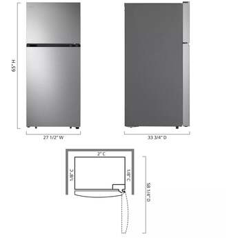 LG 28 Inch Freestanding Top Freezer Refrigerator with 18 cu. ft. Capacity, 2 Glass Shelves, Gallon Door Bins, Multi-Air Flow System, Garage Ready, Ice Maker Ready, and ENERGY STAR®: Printproof™ Stainless Steel — thumbnail 4