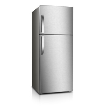 10 Cubic Foot Frost Free Top Freezer Refrigerator with Tilt-Out Can Dispenser and Gallon Door Storage in Stainless Steel Look