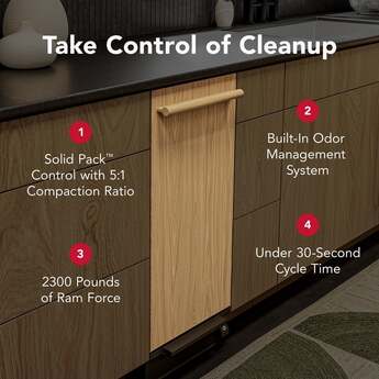 KitchenAid 15 Inch Built-In Trash Compactor with 1.4 cu. ft. Capacity, 1/3 HP, Built-In Odor Management, Solid Pack™ Control, 5:1 Compaction Ratio, Removable Key Start and Under 30-Second Cycle Time: Panel Ready — thumbnail 5