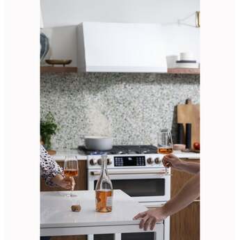 Cafe 36 Inch Commercial-Style Wall Mount Smart Range Hood with 4-Speed Fan, 610 CFM Blower, Push Button Controls, LED Hood Light, Baffle Filters, Night Light Setting, QuietBoost™, Removable Filter and ADA Compliant: Matte White — thumbnail 8