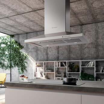 Faber 36 Inch Pyramid Shape Island Mount Range Hood with 4-Speed/600 CFM Blower, Electronic Control, LED Light, Dishwasher Safe Stainless Steel Baffle, Sound Pro, Variable Air Management System, Delay Shut-off, Intensive Speed and Remote Control: Stainless Steel — thumbnail 2