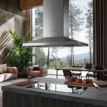 Faber 36 Inch Pyramid Shape Island Mount Range Hood with 4-Speed/600 CFM Blower, Electronic Control, LED Light, Dishwasher Safe Stainless Steel Baffle, Sound Pro, Variable Air Management System, Delay Shut-off, Intensive Speed and Remote Control: Stainless Steel — thumbnail 3