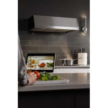 GE 30 Inch Commercial Style Wall Mount Smart Hood with 590 CFM Internal Blower, QuietBoost™, Wi-Fi, Chef Connect, Baffle Filters, LED Hood Light, and ADA Compliant: Stainless Steel — thumbnail 2