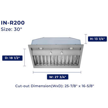 HAUSLANE 30" Stainless Convertible Under Cabinet Range Hood Insert — thumbnail 2