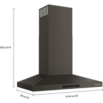 KitchenAid 36 Inch Wall Mount Chimney Hood With 4 Speeds And 400 CFM: Black Ore — thumbnail 6