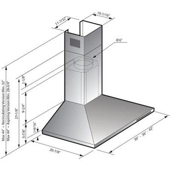 XO XOJ36S2 XOJ Series 36 Inch Wall Mount Convertible Hood — thumbnail 6