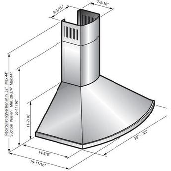XO XOS36SC XOS Series 36 Inch Wall Mount Convertible Hood — thumbnail 6