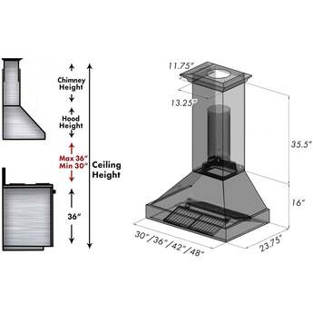 Z Line ZLINE 8654BLM36 36 Inch Wall Mount Ducted Hood — thumbnail 3
