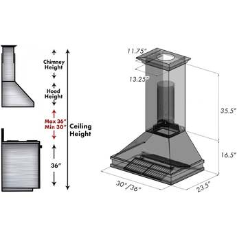 Z Line ZLINE 8656S36 Designer Series 36 Inch Wall Mount Ducted Hood — thumbnail 4