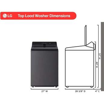 LG 27 Inch Smart Top Load Washer with 4.8 cu ft Mega Capacity, Smart Pairing™, Powerful Jet Spray, 4-Way Wash Action, SlamProof™ Lid, EasyUnload™, ThinQ UP™ and Deep Fill: Platinum Black — thumbnail 3