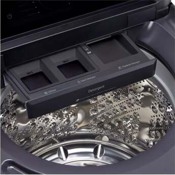 LG 27 Inch Top Load Washer with 5.5 cu ft Capacity, EasyUnload™, AI Fabric Sensor / Smart Pairing™ ,Slam Proof™ Glass Lid, ThinQ® Smart Technology, 6Motion™ Technology and Energy Star Certified: Black Steel — thumbnail 10