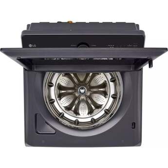 LG 27 Inch Top Load Washer with 5.5 cu ft Capacity, EasyUnload™, AI Fabric Sensor / Smart Pairing™ ,Slam Proof™ Glass Lid, ThinQ® Smart Technology, 6Motion™ Technology and Energy Star Certified: Black Steel — thumbnail 2