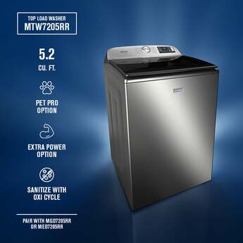 Maytag 5.2 Cu. Ft. Smart Top Load Ultra Capacity Washer With Pet Pro Option And Agitator: Classic Silver — thumbnail 26