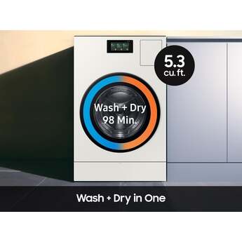 Samsung 27 Inch Ventless Combo Washer & Heat Pump Dryer with 5.3 cu ft Capacity, AI Opti Wash & Dry?, Auto Open Door, Wi-Fi, Steam Wash, AI Bubble?, 1,200 RPM, 23 Cycles, 32 Options, Child Lock and Energy Star Certified: Ivory — thumbnail 8