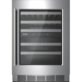 Thor 24 Inch Dual Zone Wine Cooler With 46 Bottle Cacpity, LED Lighting And Beech-Wood Shelving: Stainless Steel