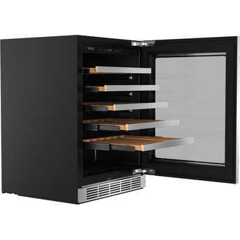 Thor 24 Inch Single Zone Wine Cooler With 46 Bottle Cacpity, LED Lighting And Beech-Wood Shelving: Stainless Steel — thumbnail 9