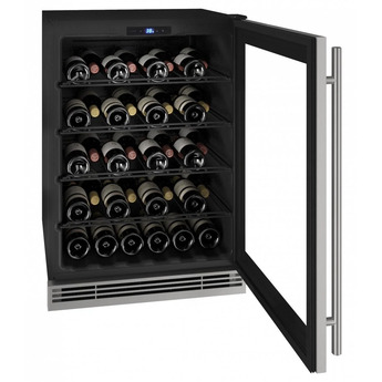 U-Line 24" Wine Refrigerator, Reversible Hinge Stainless Frame 230v: Stainless Glass Door