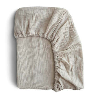 Mushie Extra Soft Muslin Crib Fitted Sheet - Color: Fog