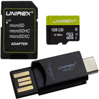 Unirex 128GB MicroSD with USB Reader & SD Adapter