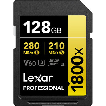 Lexar 128GB Professional 1800x UHS-II SDXC Memory Card (GOLD Series, 2-Pack)