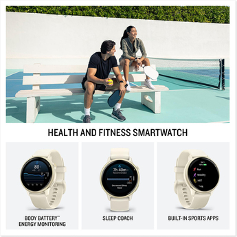 Garmin VIVOACTIVE 6 Health and Fitness GPS Smartwatch, Bone with Silicone Band — thumbnail 2