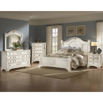 American Woodcrafters Heirloom Antique White 4 Piece King Size Bedroom Set