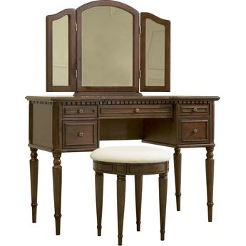 Powell Warm Cherry Vanity, Mirror & Bench