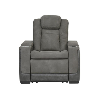 Next-Gen DuraPella Power Leather Look Recliner - Grey — thumbnail 3