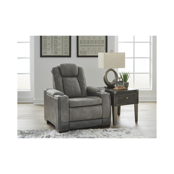 Next-Gen DuraPella Power Leather Look Recliner - Grey — thumbnail 6