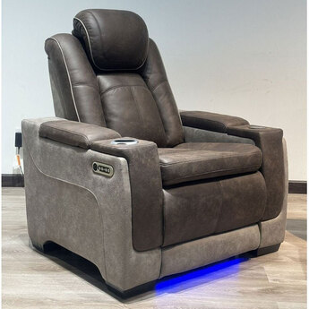 Transitional Power Motion Recliner with Power Headrest - Brown/Grey — thumbnail 2